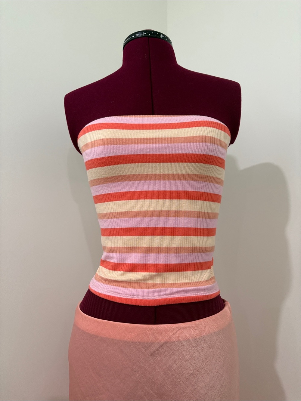 American Eagle Outfitters Striped Strapless Crop Top in Pink, Coral & Cream